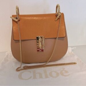 Chloé Drew Small Leather Shoulder Bag - Two-Tone Tan & Burnt Orange